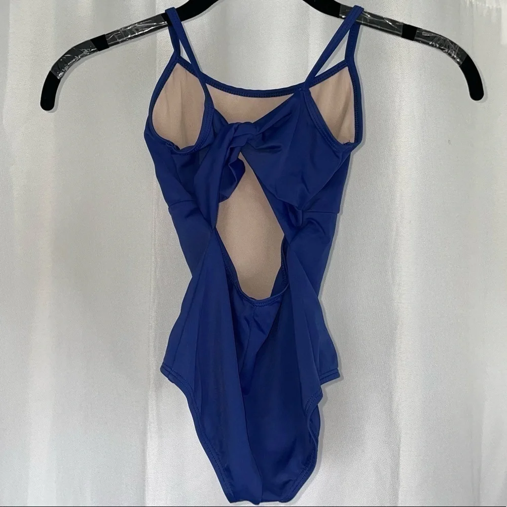 Balera Leotard Gymnastic Dancewear Solid Open Back Twist Bow Detail